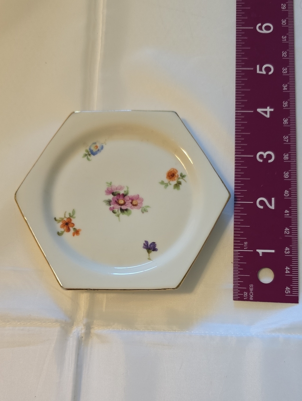 Vintage Winterling Germany Floral Porcelain Butter Pat Plate Hexagon 4"